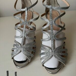 Elegant Silver and White Strappy Heels